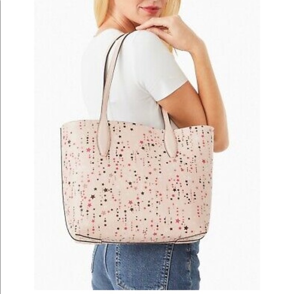 Kate Spade Twinkle Reversible Leather Tote Pale Pink Pouch Purple - Picture 4 of 9